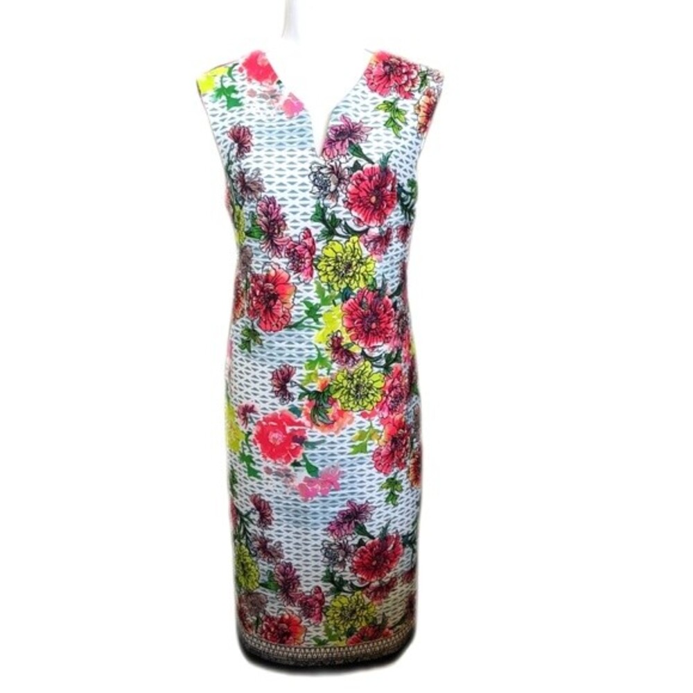 Beige by eci floral sheath bodycon midi dress - back zipper - EUC - 10